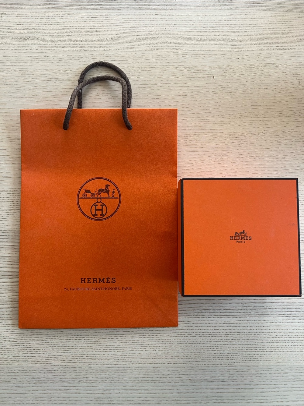 Hermès Watch Box (interior wood frame) & Gift Bag